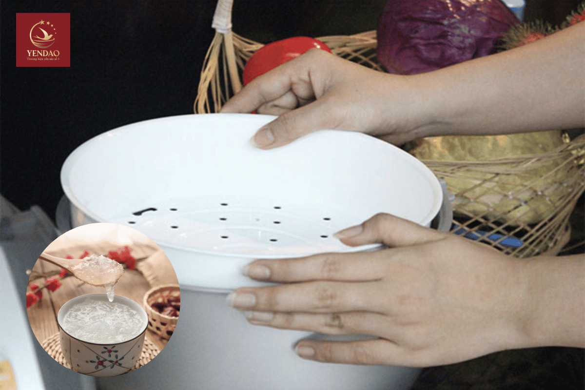 dùng nồi cơm điện chưng yến